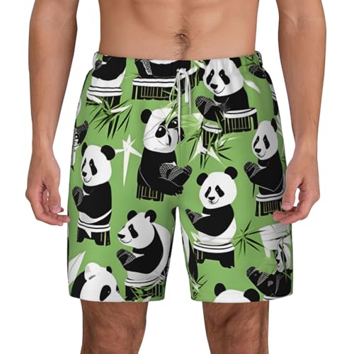 Men's Panda Bamboo Print Quick-Dry Mesh Swim Trunks Stretch Lining Beach Shorts Surfing Summer Vacations2