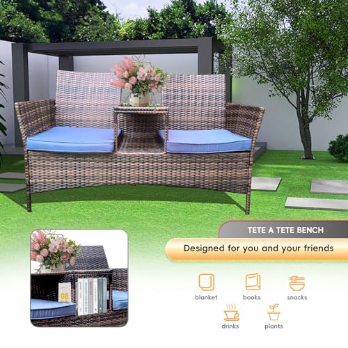 Furnillascape PATIO-LS-001 Wicker Patio Loveseat Balcony Furniture 2-Seat Chair thumb #3