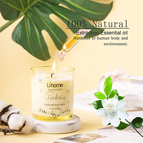 Gifts for Women, Men - Scented Candles 100% Pure Natural Soybean Wax with Plant Essential Oils for Stress Relief Aromatherapy (Gardenia)