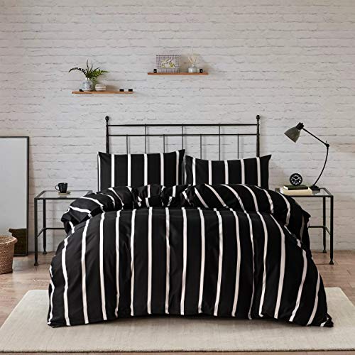 HSKIKWN Black and White Striped Comforter Set Microfiber Queen Duvet Cover Set 90