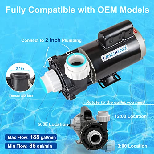 Image of 2 Speed Hot Tub SPA Pumps - 3HP SPA Pump - 56 Frame LX SPA Pump Motor 220-240V, 2 inch Port - (Mode: 56WUA300-II)