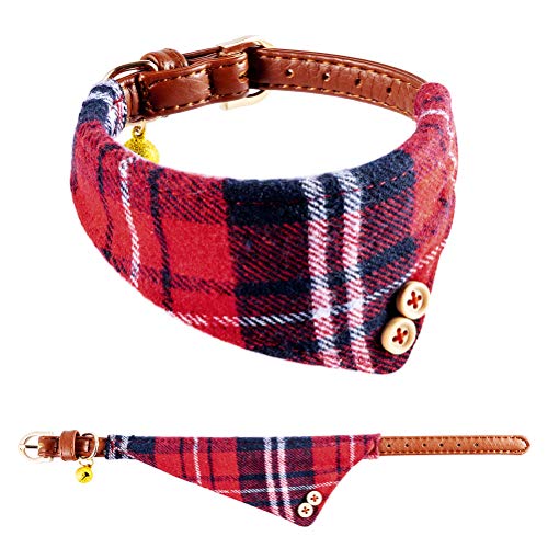 Image of EXPAWLORER Dog Collar and Leash Set - Classic Plaid Dog Bow Tie and Dog Bandana Collar with Bell, Dog Leash Tangle Free, Adjustable Collars for Small Medium Large Dogs Cats, Holiday Ideal Gift
