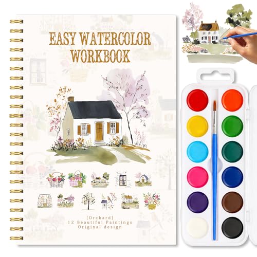 Watercolor Workbook for Women, Countryside Watercolor Coloring Pages with 12 Farm Designs on Premium Paper, Beginner Friendly Painting, Gift for Nature Lovers, Relaxing Farm Art Gift with Color Set