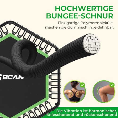 BCAN Fitness Trampolin Indoor Ø 122 cm, Trampolin Erwachsene bis 250 kg, Bodentrampolin mit verstellbarem T-Griff & 42 Gummiseilen, Leise & vibrationsarm