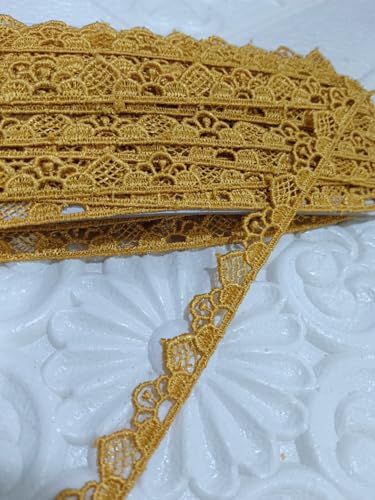 Image of Yellow Floral Embroidered Lace Border for Sewing Craft Decoration Dress Saree Blouse Dupatta Kurti Curtain and DIY Art Work (RM-LACE48-2)