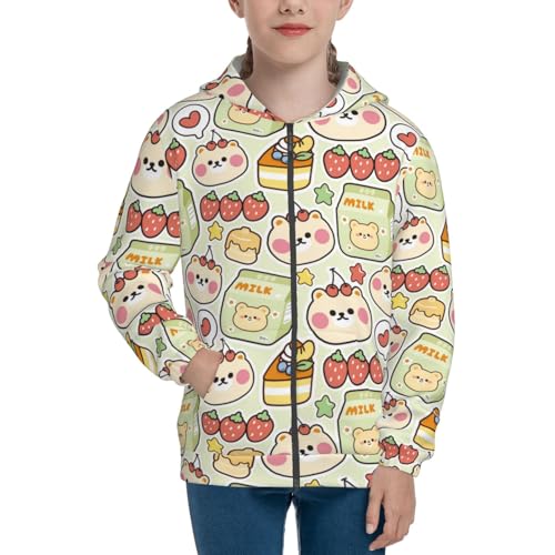 Cute Cherry Bear Face Kid Hoodies Boys Zip Up Sweatshirts Girls Pullover with Pocket3