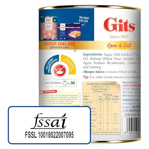 Image of Gits Open & Eat Mini Gulab Jamun, 30 Pieces Per Can, Mouth-Watering Indian Mithai, 1Kg (Pack of 3)