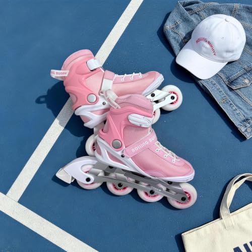 Image of Inline Skates PRO for Adult Women - ABEC-9 Bearing with Breathable Lining for Male Female, Optional Brake, Size W 6-9, Black