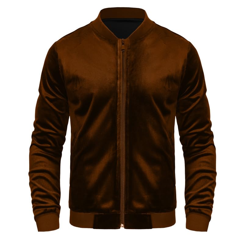 Image of Mens Faux Suede Bomber Jacket Varsity Jacket Windbreaker Vintage Casual Lightweight Leather Coats Jackets
