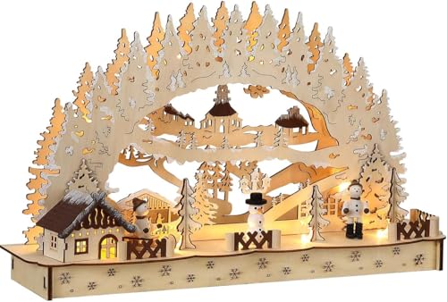 Monzana® Schwibbogen XL LED Beleuchtet Holz Timer Batterie Winterdorf...