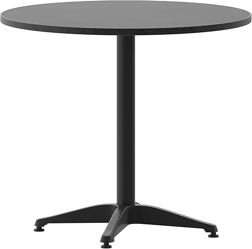 Flash Furniture Mellie - Mesa redonda de metal para interiores y exteriores de 31.5 pulgadas con base, color negro