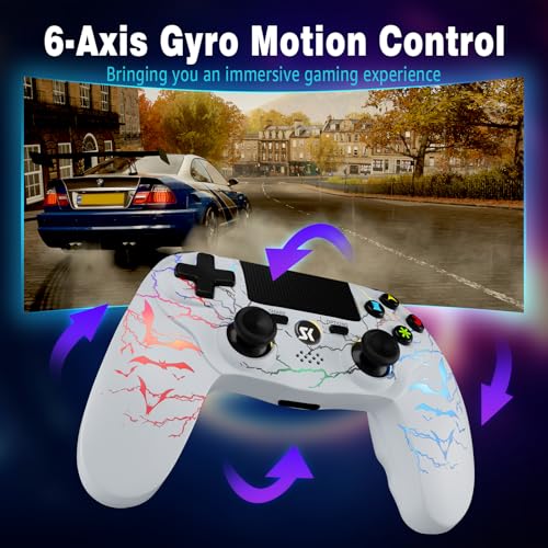 Image of CHENGDAO 2 Pack for PS4 Controller, Wireless Controller for PlayStation 4 /Pro /Slim /PC, Adjustable RGB Light, 1000mAh Battery, Speaker & 3.5mm Audio Jack, White + Blue