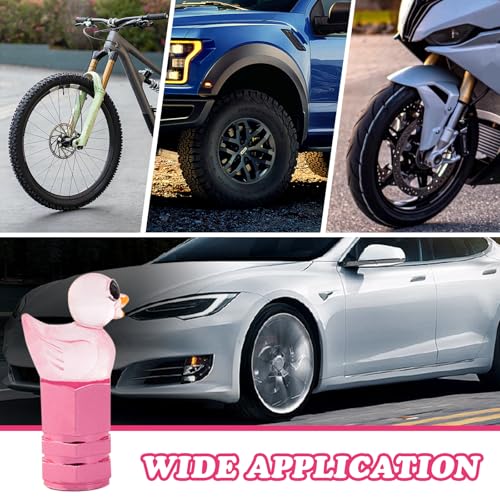 4Pcs Duck Tire Valve Caps, Funny Sunglasses Duck Valve Stem Caps Covers for Wheels, Decorative Cute Tire Valve Caps for Car Accessories (Hexagon Duck Pink)