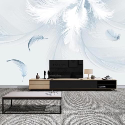 Tzxztt Minimalista Tridimensional Azul Blanco Plumas Papel Pintado 3D Seda Texturizada Primera Calidad Neutros Material Ideal Para SalóN Dormitorio-200cm×140cm