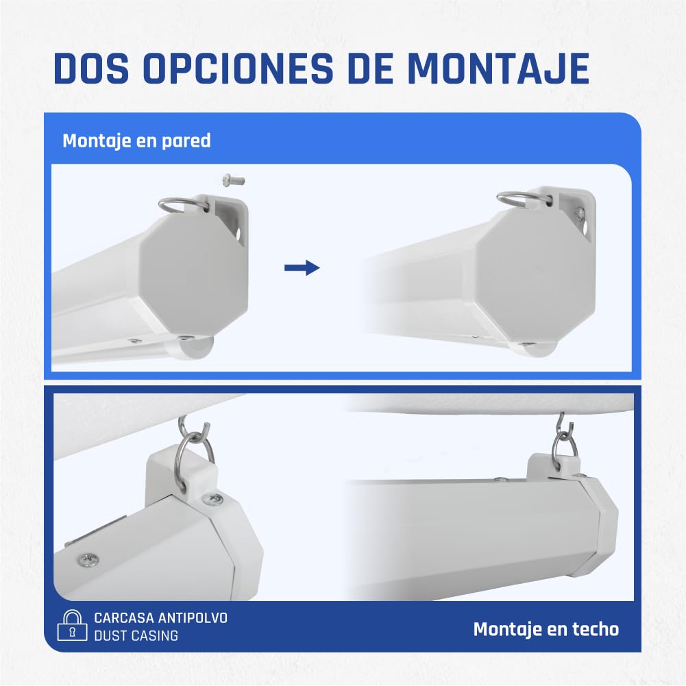 Iggual Pantalla Proyección 110" Pulgadas Eléctrica Enrollable -Panorámica 16:9 -Caída Ajustable -Mando Distancia e Interruptor Aux- Apto Pared/Techo -Compatible 4k y Cualquier Proyector (243x137 cm)