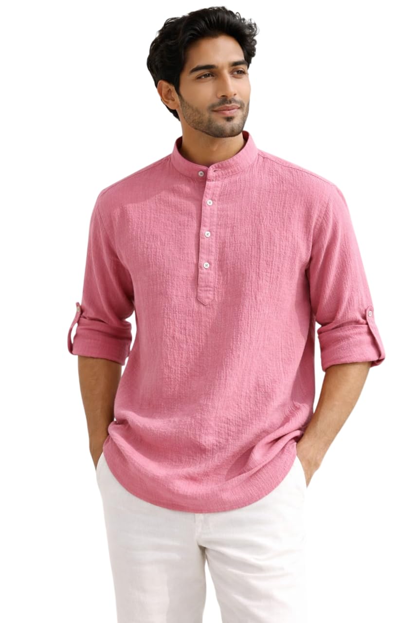 218 vastra Men’s Crinkle Cotton Short Kurta | Textured Fabric | Regular Fit | Casual Ethnic Wear for Men-picture-38