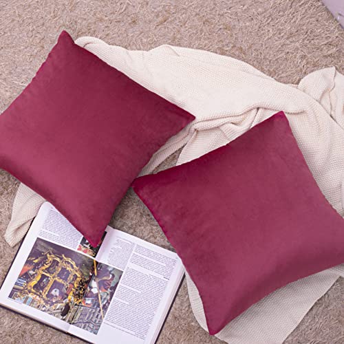 Image of Cazimo Velvet Cushion Covers for Bed, Sofa and Couch - 16 * 16 inches | Ideal for Living Room | Set of 2, Red