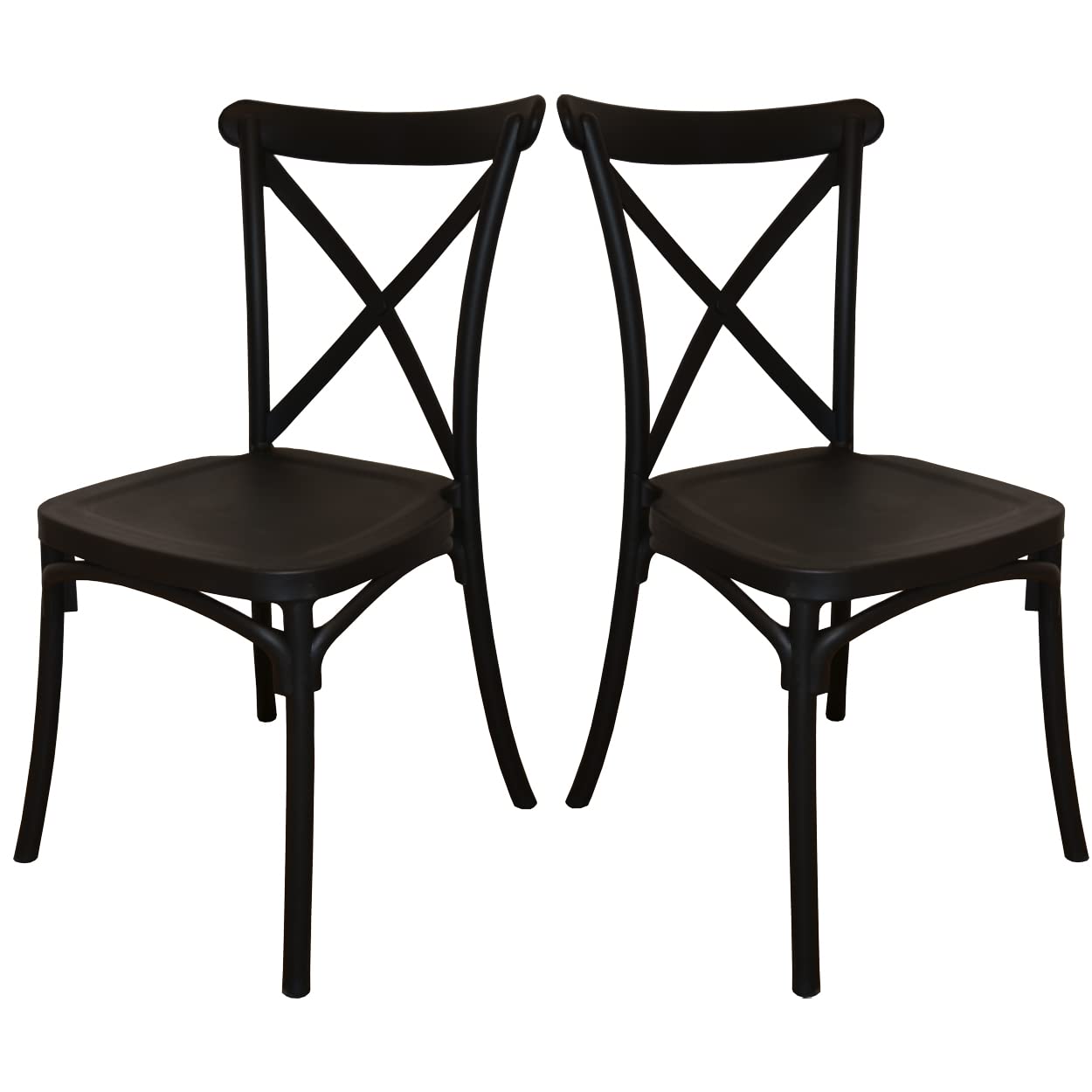 EME 2 Sillas Crossback Color Negro, Sillas de Comedor o Cocina. Incluye 2 sillas. Elegantes para Cocina o Comedor, apilables y Muy Resistentes. Fabricadas en Polipropileno Monoblock.