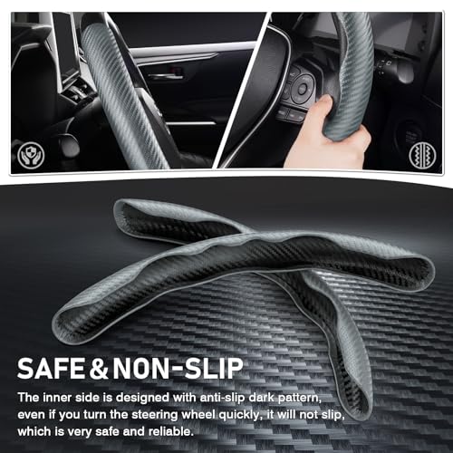 Image of Cartist Steering Wheel Cover, Carbon Fiber Steering Wheel Cover for Men /Women, Anti-Slip, Comfortable Grip, Durable, Universal for 99% Car Interior Accessories (Dark Gray)