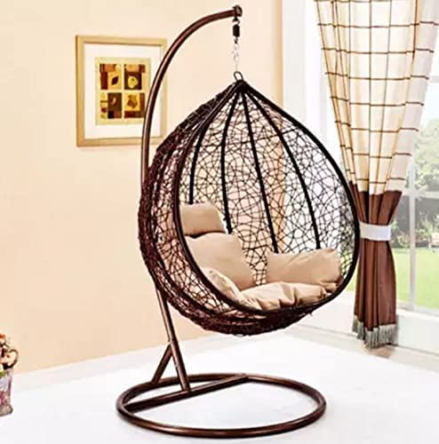 Image of Single Seater Swing Chair with Stand for Home & Cushion & Hook Outdoor Indoor | Balcony |Garden |Living Room |Garden | Patio | Home Improvement|(Swing Gold with Cushion Beige)