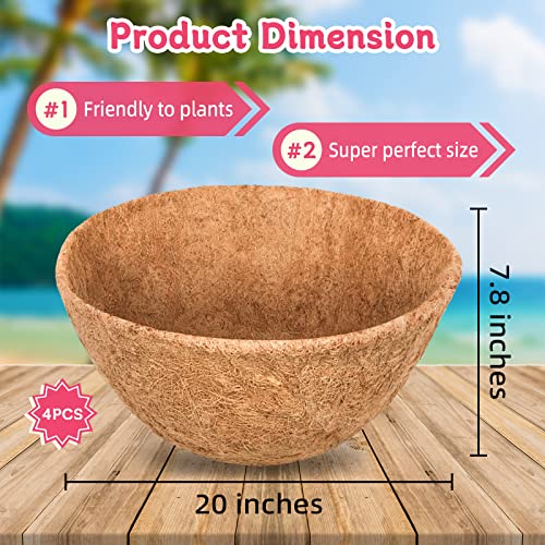 image for Riare 4 Pack 20 Inch Round Coco Liners Replacement, 100% Natural Cocon
