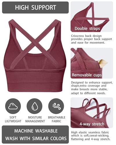 Image of Sports Bras for Women HIigh Support, Criss-Cross Back Padded Strappy High Impact Sports Bras for Women Large Bust