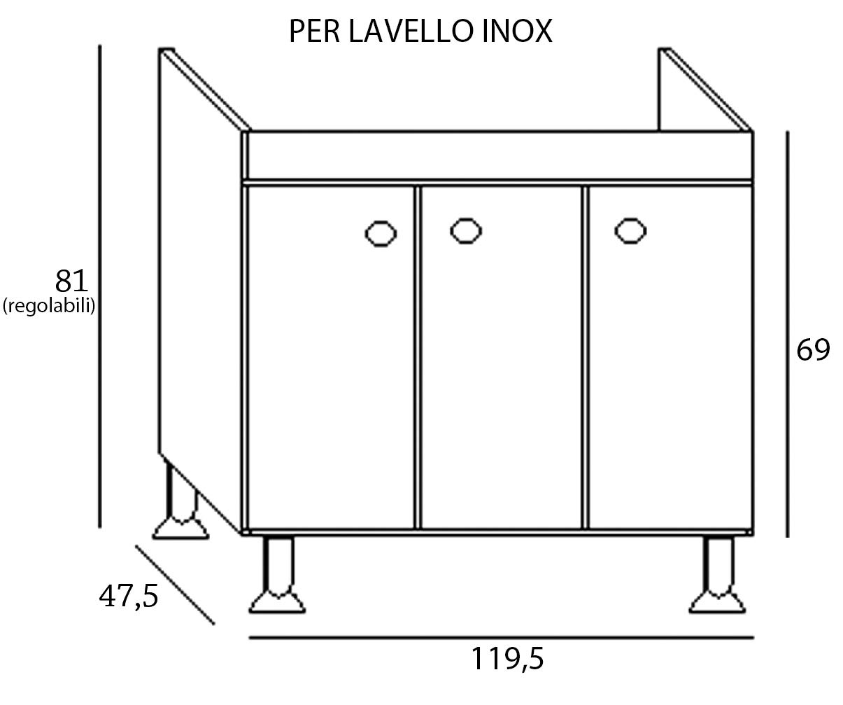 Mobile rovere per lavello acciaio inox cm.120 con lavello 2 vasche per cucina
