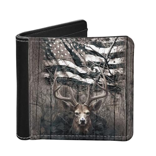 LedBack American Flag Stag Deer Wallet Leather Purse for Men Womens Clutch Boys Wallets Pouch with Credit Card Slots Gifts