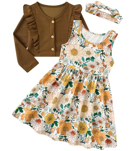 Move Dance Toddler Girls Dresses and Cardigan Sets 2 Piece Fall Picture Day Outfits 2-6T