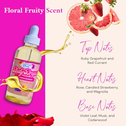 Canvas Beauty Body Drops – Canvas Blossoms Floral Fragrance Body Oil with Coconut Oil, Hydrating Body Drops for Radiant Skin, 4 oz