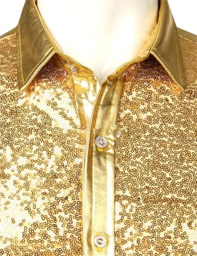 Men's Sequin Dress Shirt Lightweight Button Down Top for Performance or Party Stage Dressing3