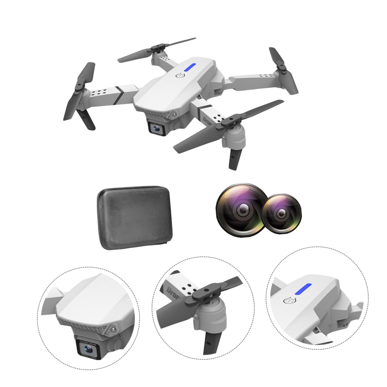 Dron Rc E525 Plegable Doble Cámara y Cuadricóptero 4k | Blanco, Plástico Ligero, Vuelo Estable y Portátil, Batería 3.7v 1800mah Lipo, 3 Pilas Aa