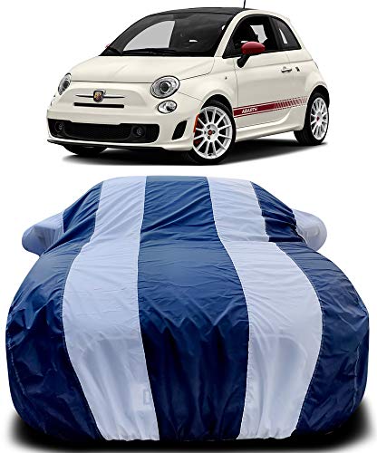 Image of PURPLEHEART Car Body Cover Compatible with Abarth with Mirror Pocket Triple Stitched Bottom Elastic Water Resistant UV Protection & Dustproof Car Cover-Blue & White