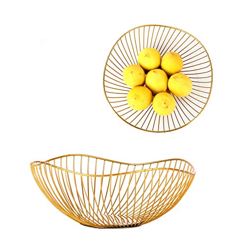 IEEK 2 Pack Metal Wire Fruit Bowls for the Counters Anti Rust Vegetables and Fruit Serving Bowls Decorative Countertop Centerpiece Gold Fruit Storage Basket for Living RoomKitchenPantryOffice