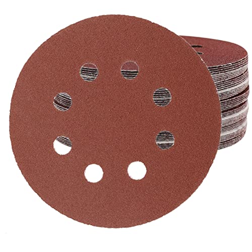 50pcs 125mm 8 Holes Sanding Discs Pads Sanding Sheets, 5 Inch 120 Grits Hook and Loop Sandpaper Sheet for Random Orbital Sander.
