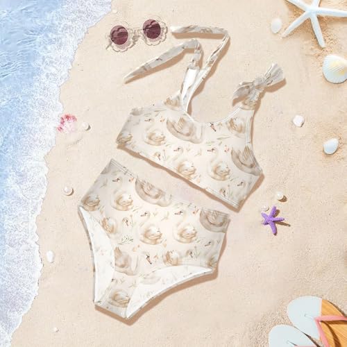 Swan and Flower Girls Two Piece Tankini Swimsuits Summer Bathing Suit Beach Swimwear Set2