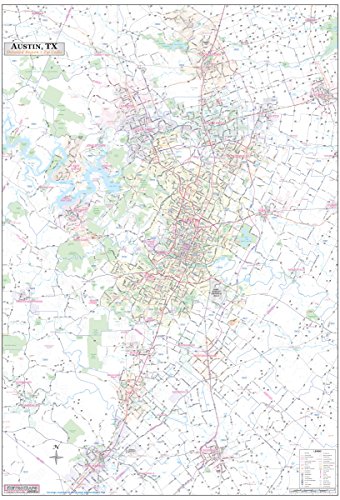 Wide World of Maps Austin TX Detailed Region Wall Map w/Zip Codes 36