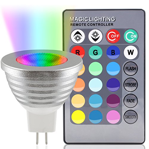 TORCHSTAR 3-in-1 RGB Multi Color LED MR16 Floodlight Kit, 60° Beam Angle MR16 Bulb with GU5.3 Base, 2 IR Remote Controls, AC 12V 3W Color Changing Bulb, Bead Surface Lens, Silver