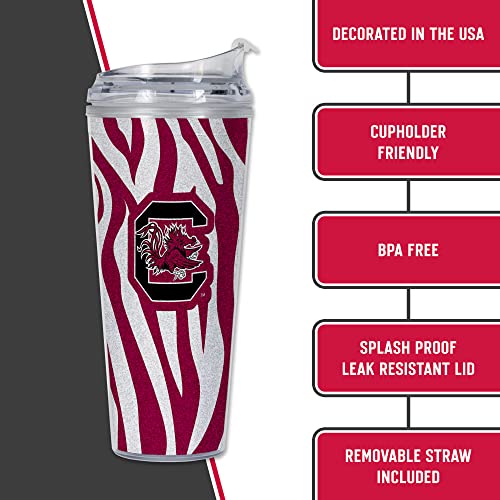 Image of Rico Industries NCAA Glitter 24oz Acrylic Glitter Tumbler with Hinged Lid, Officially Licensed Double Wall Tumbler with Straw