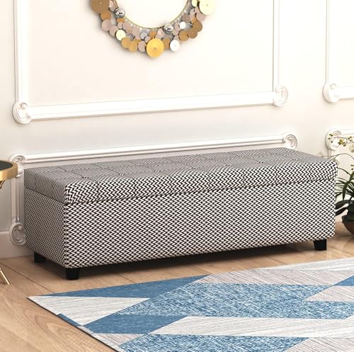 Image of 3 Seater Upholstered Ottoman Bench with Storage for Living Room | End of Bed Storage Seat | Button Tufted Pouffe Storage Settee Couch for Living Room Bedroom Office
