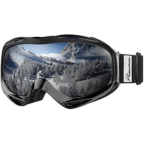 OutdoorMaster OTG Ski Goggles - Over Glasses Ski/Snowboard Goggles for Men, Women & Youth - 100% UV Protection (Black Frame + VLT 10% Grey Lens with REVO Silver) Cover