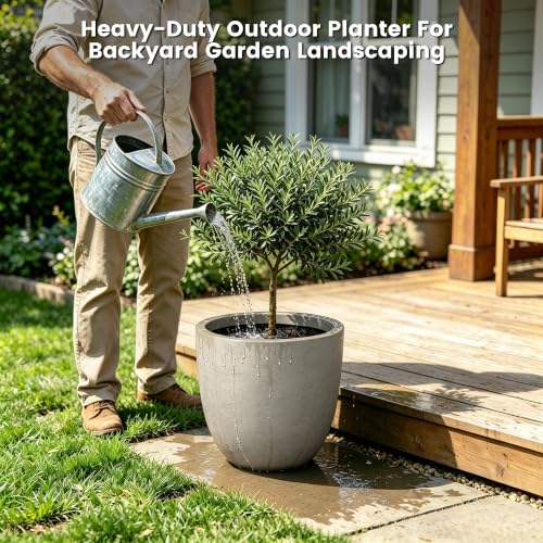 Image of Kante Weathered Concrete Planter 18 inch Dia All-Weather Round Large Pot