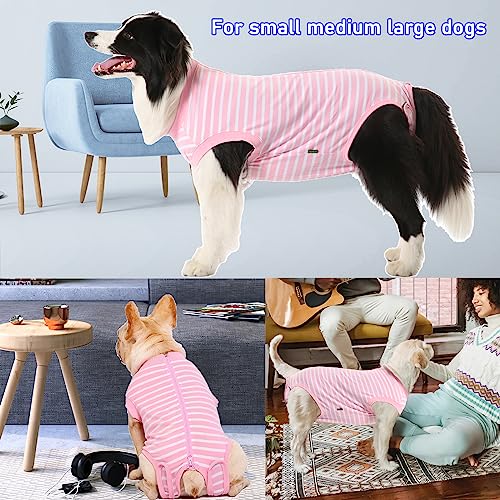 Image of Dog Recovery Suit Female,Pink Small Spay Surgery Recovery Shirt,Pink-White Striped XS