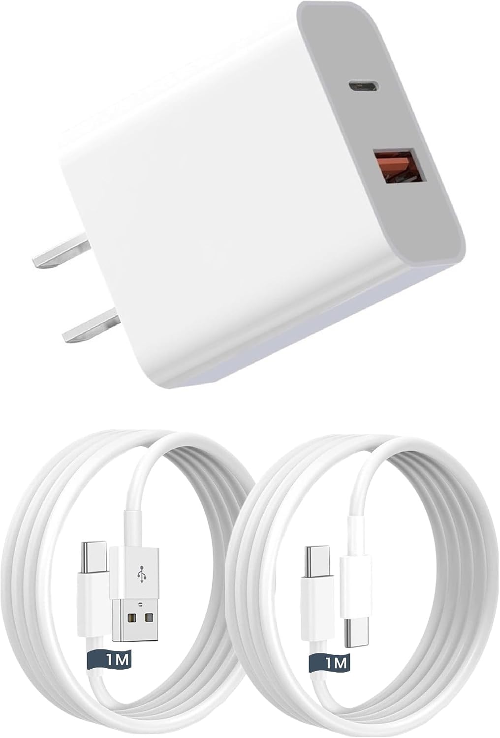 タイプC充電器 USB Type-C充電器 PD20W急速充電対応 USB-A＆Type-C 2ポート搭載 コンセント式電源アダプター iPhone 17 Air/17 Pro Max/16/15/14/13/SE3、iPad、Android、タブレット対応 (a白1m1m, 20w)