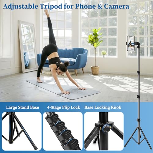 Image of Nineigh Phone Tripod Stand, 70 inch Selfie Stick Cell Phone Tripod with Remote | Phone Holder /Carry Bag, Aluminum Alloy Selfie Stick Tripods, Compatible with iPhone Samsung GoPro Smartphone