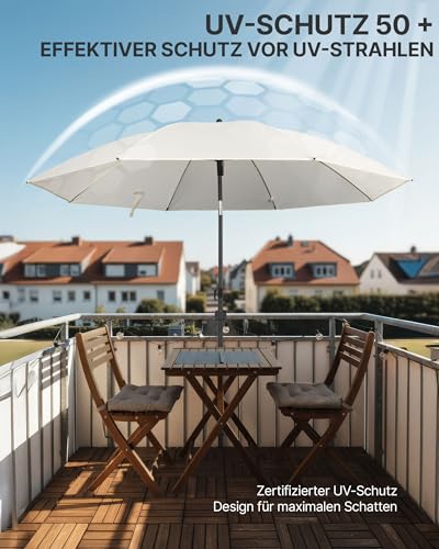 4smile Sonnenschirm Balkon Ø 180cm, Beige - Sonnenschirm Strand mit Hülle - Balkonschirm mit Knickfunktion, UPF 50+ Gartenschirm, Strandschirm windfest stabil SunnyJoy 4