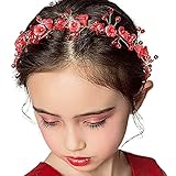 Campsis Princess Flower Headpiece Red Crystal Headband Cute Pearl Hair Accessories Bridal Bride...