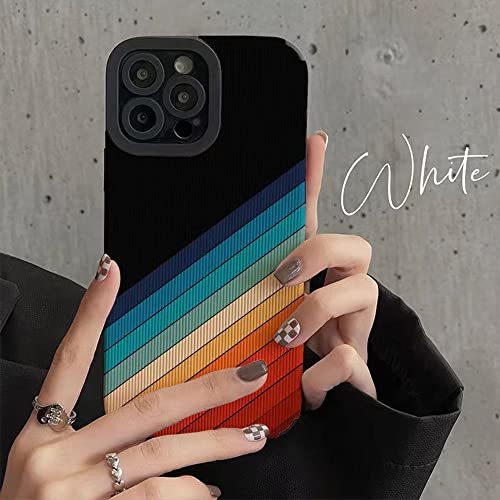 Faneiy For Iphone 11 Case Leather Grain Cute Colorful Rainbow Pattern Silicone Phone Case Accessories Camera Protection Shockproof Anti-Fall Cellphone Case Black 6.1'' #TOP5