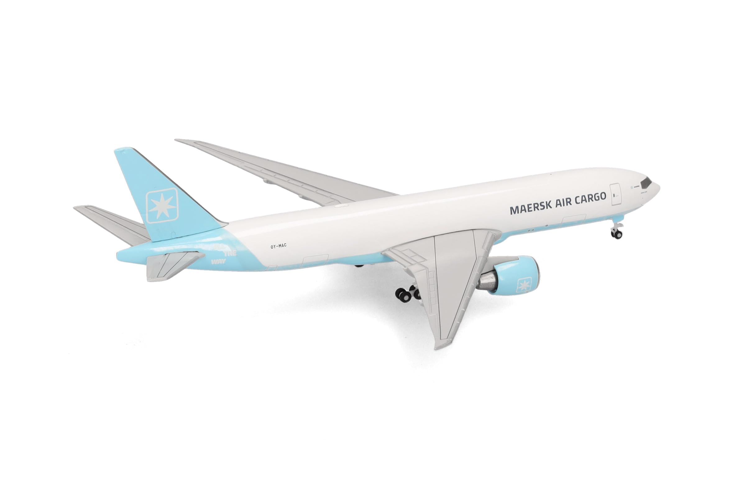 herpa Avion Miniature Maersk Air Cargo Boeing 777F - OY-Mac Maersk Swan, à l’échelle 1:500, Objet de Collection, modèle sans Socle, métal