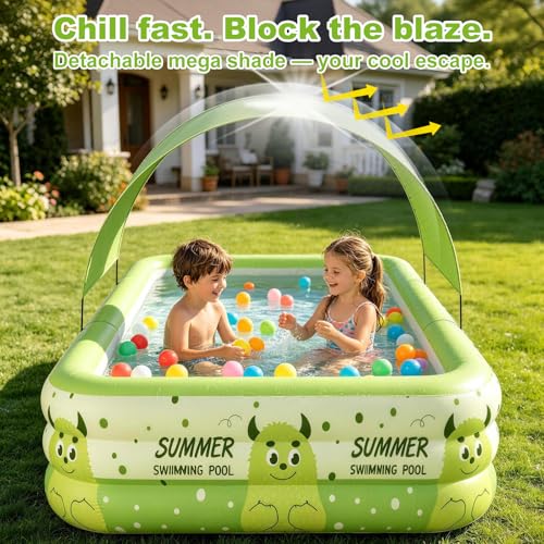 COBOPANDA Kiddie Pool with Canopy for Kids Boys Girls, 71"x51"x21.7" Inflatable Baby Pool for Toddlers Age 3-5, Blow Up Pool for Backyard and Outdoor, by COBOPANDA - Used condition - Image 5
